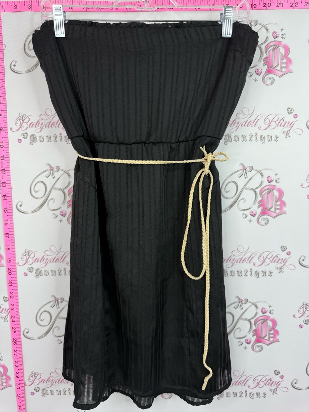 Volcom mini dress or shirt tie up Strapless Black Pleated Dress with Rope Belt